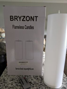 Two White Flameless Pillar Candles - LED Remote-Controlled
